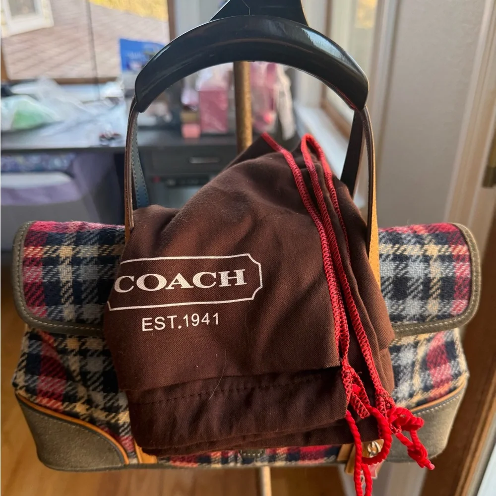 Coach‎ Vintage Plaid Wool Leather Satchel-vintage dust bag included